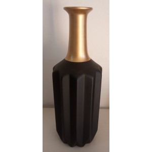 VASO DE CERÂMICA FRIZADO PRETO E DOURADO G