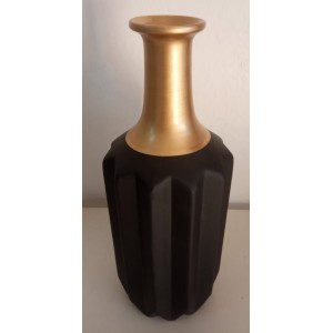 VASO DE CERÂMICA FRIZADO DOURADO E PRETO P