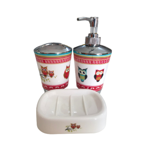 Jogo de Banheiro de Plástico Coruja com 3 Peças