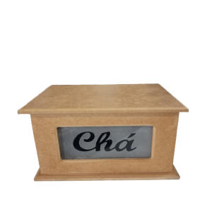 CAIXA DE CHÁ DE MADEIRA COM VISOR DE VIDRO