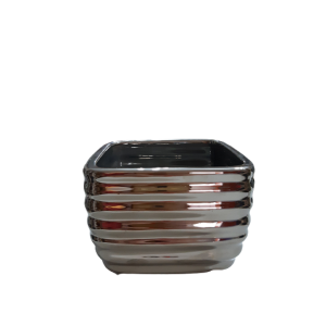 CACHEPOT QUADRADO PRATEADO DE CERÂMICA DECORATIVO